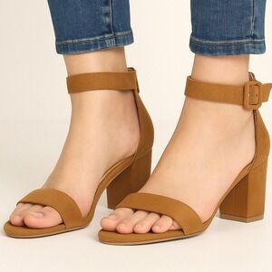 Allegra K Nude Faux Suede Ankle Strap Block Heel Sandals 11‎ 05-04